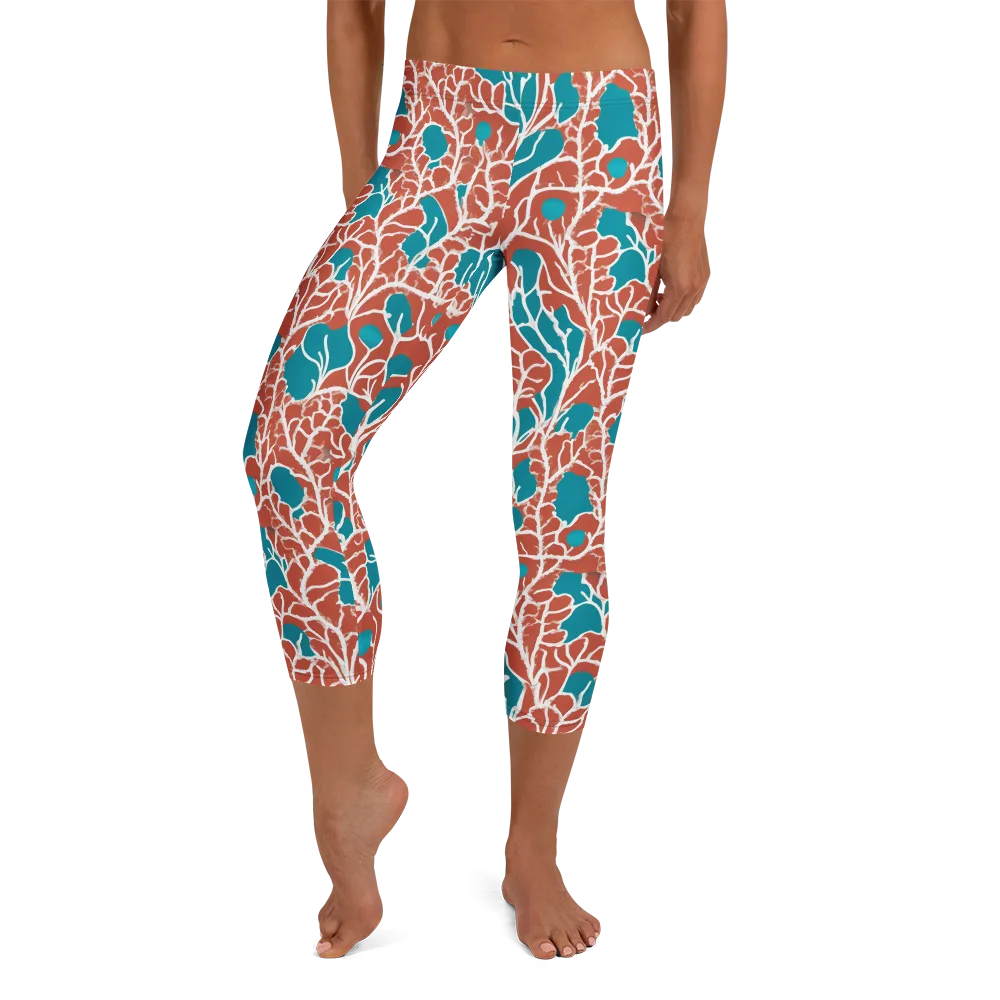 Teal Tangle on Capri Leggings — Front
