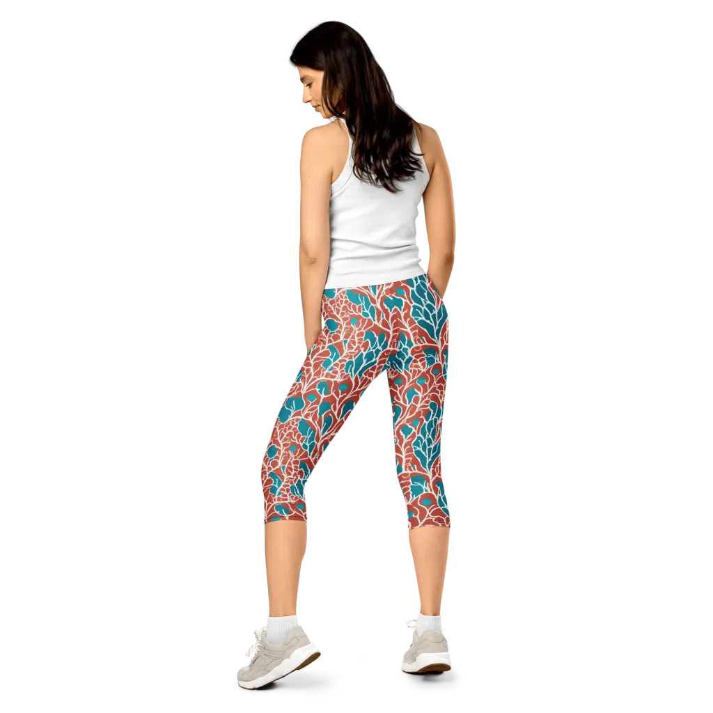 Teal Tangle on Capri Leggings — Back