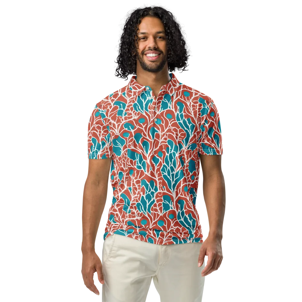 Teal Tangle on Men's Slim Fit Polo Shirt — Front
