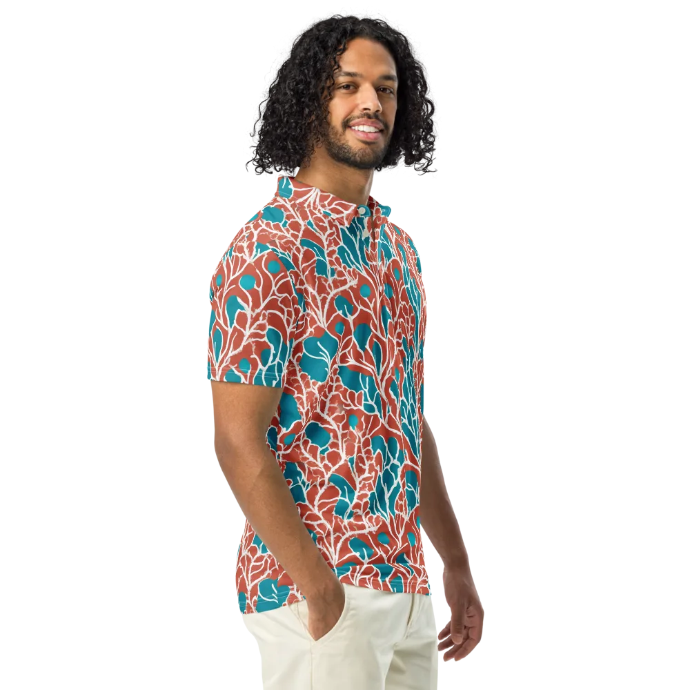 Teal Tangle on Men's Slim Fit Polo Shirt — Right Front