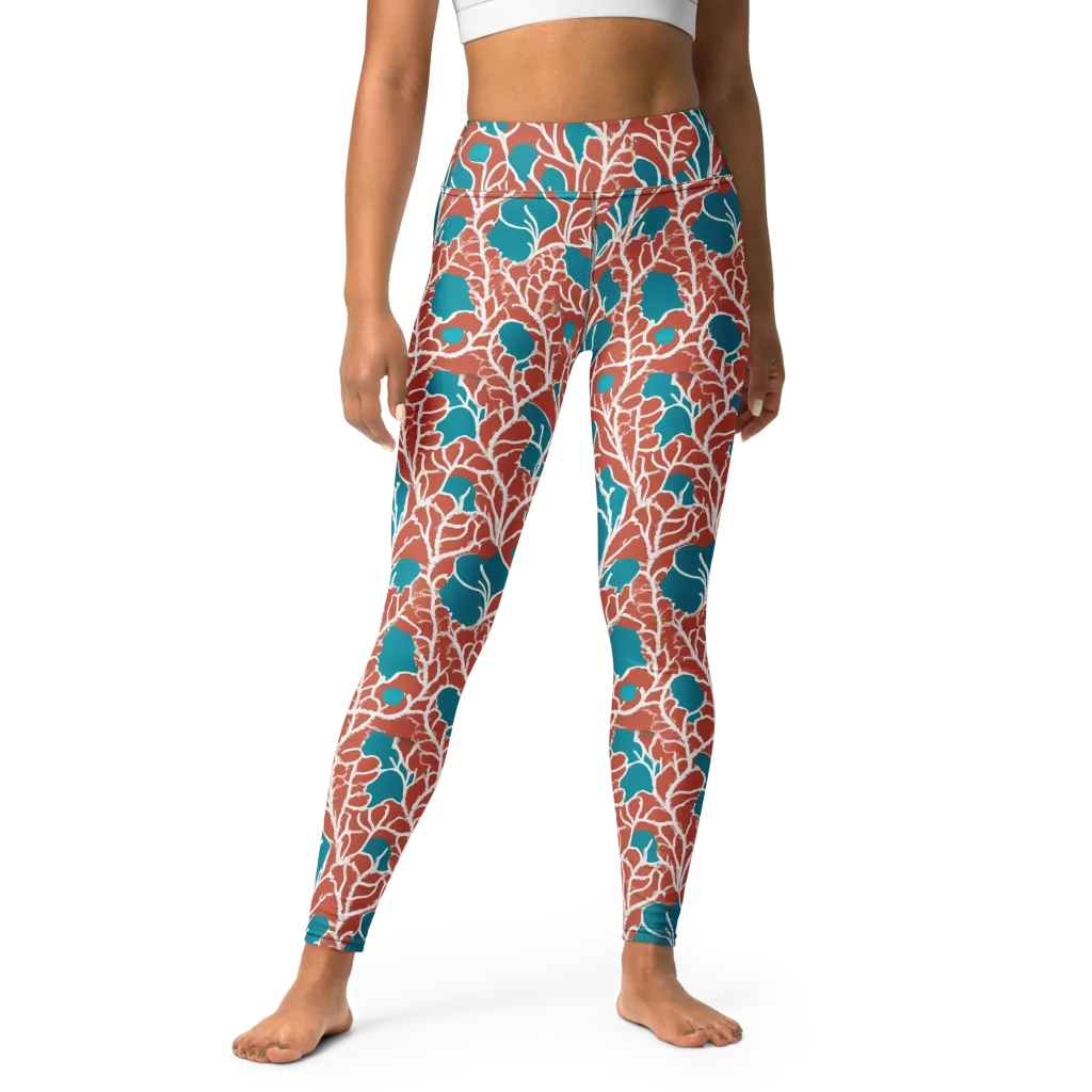 Teal Tangle on Yoga Leggings — Front