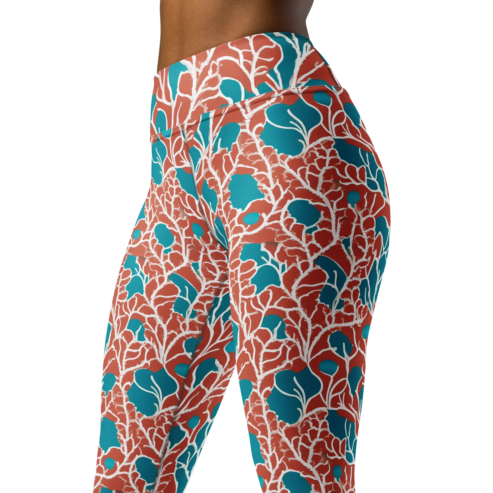 Teal Tangle on Yoga Leggings — Left Front