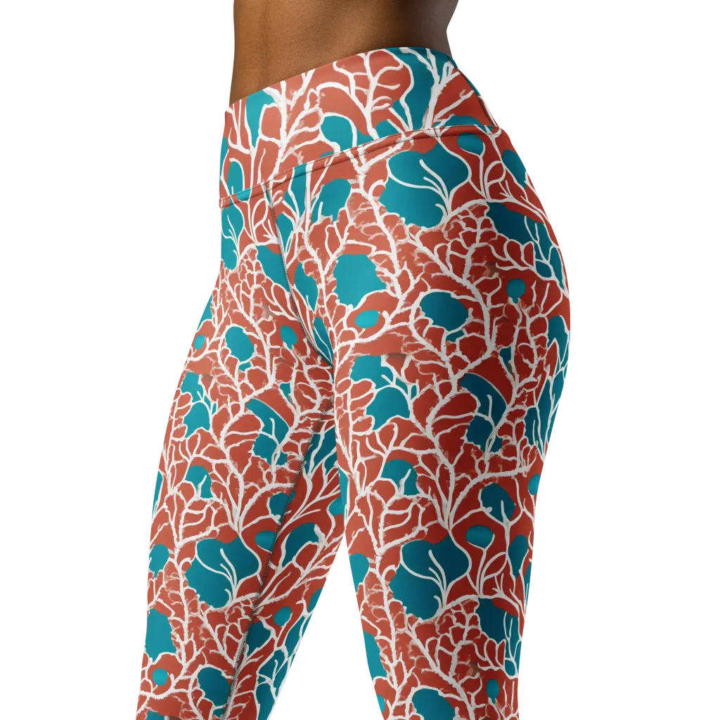 Teal Tangle on Yoga Leggings — Left Front