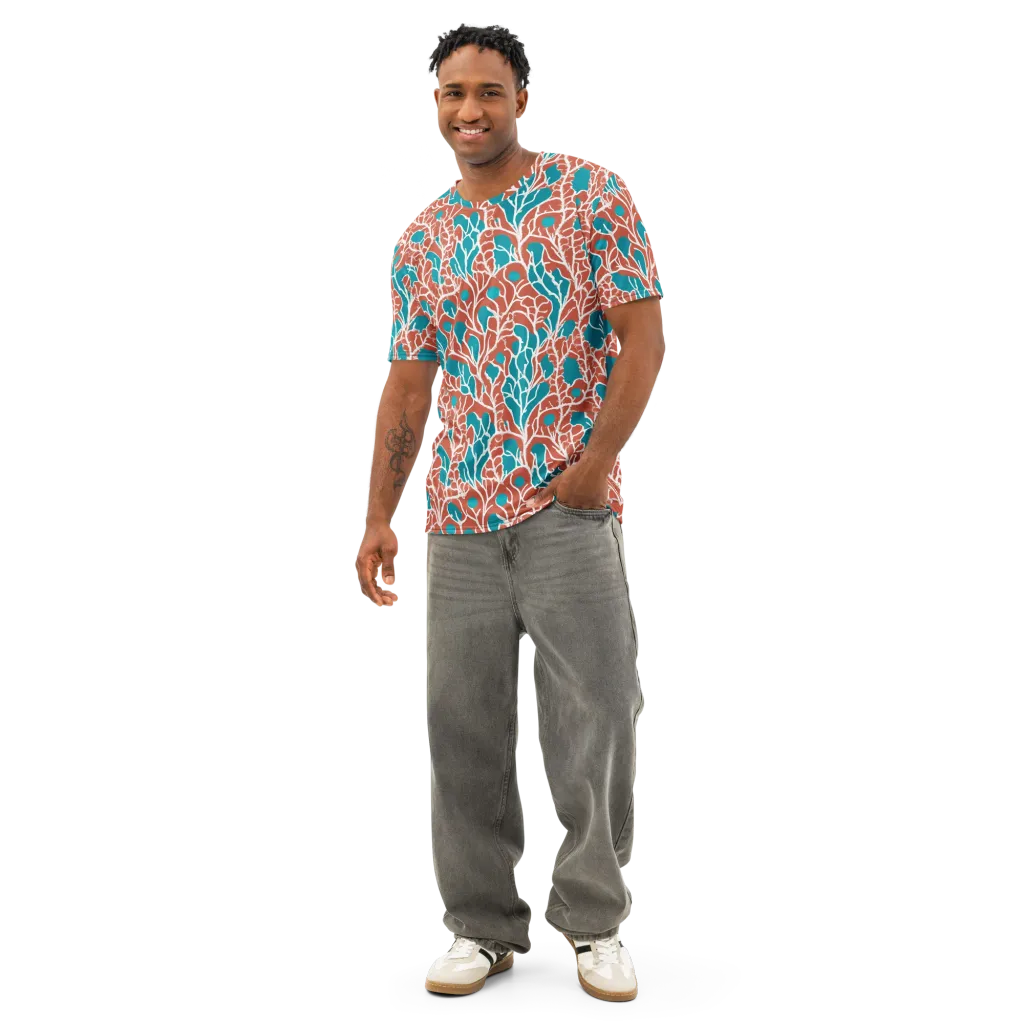 Teal Tangle on Men's Cotton Crew Neck T-Shirt — Front