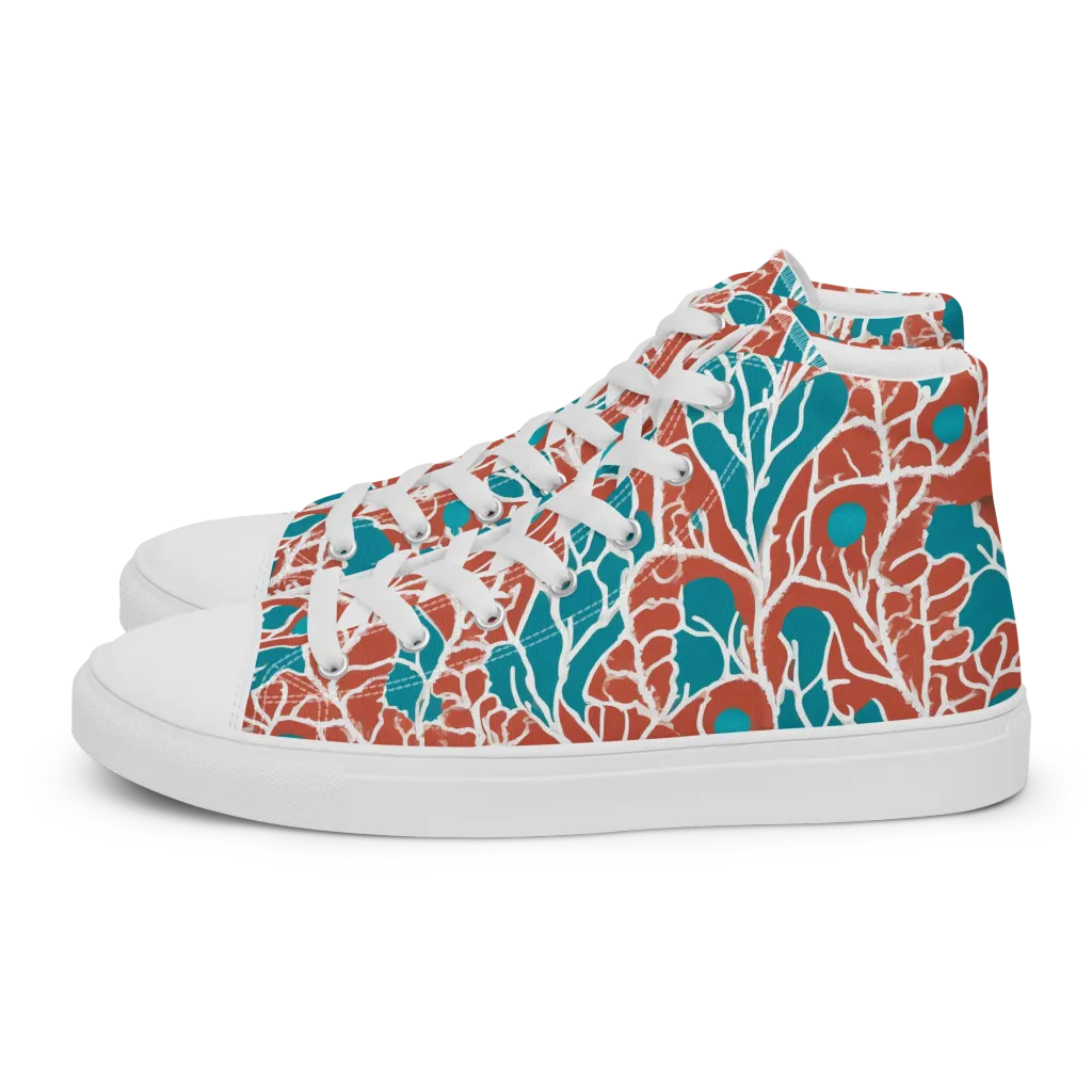 Teal Tangle on Men's High Top Canvas Shoes — Left