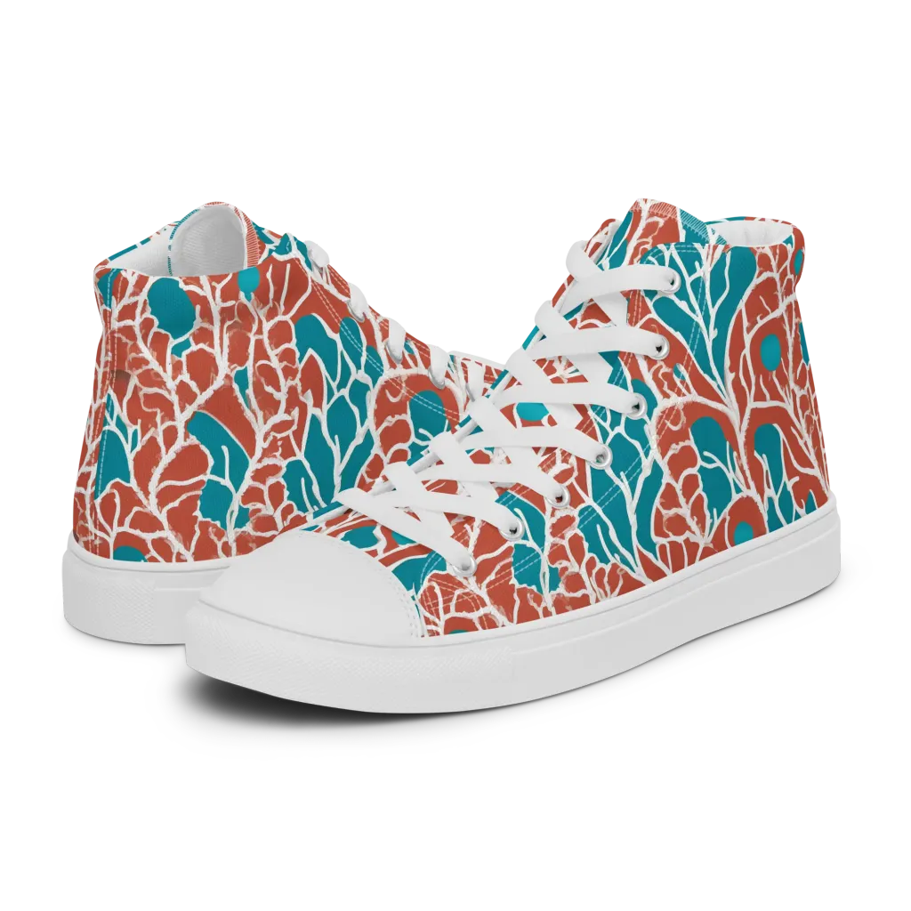 Teal Tangle on Men's High Top Canvas Shoes — Left