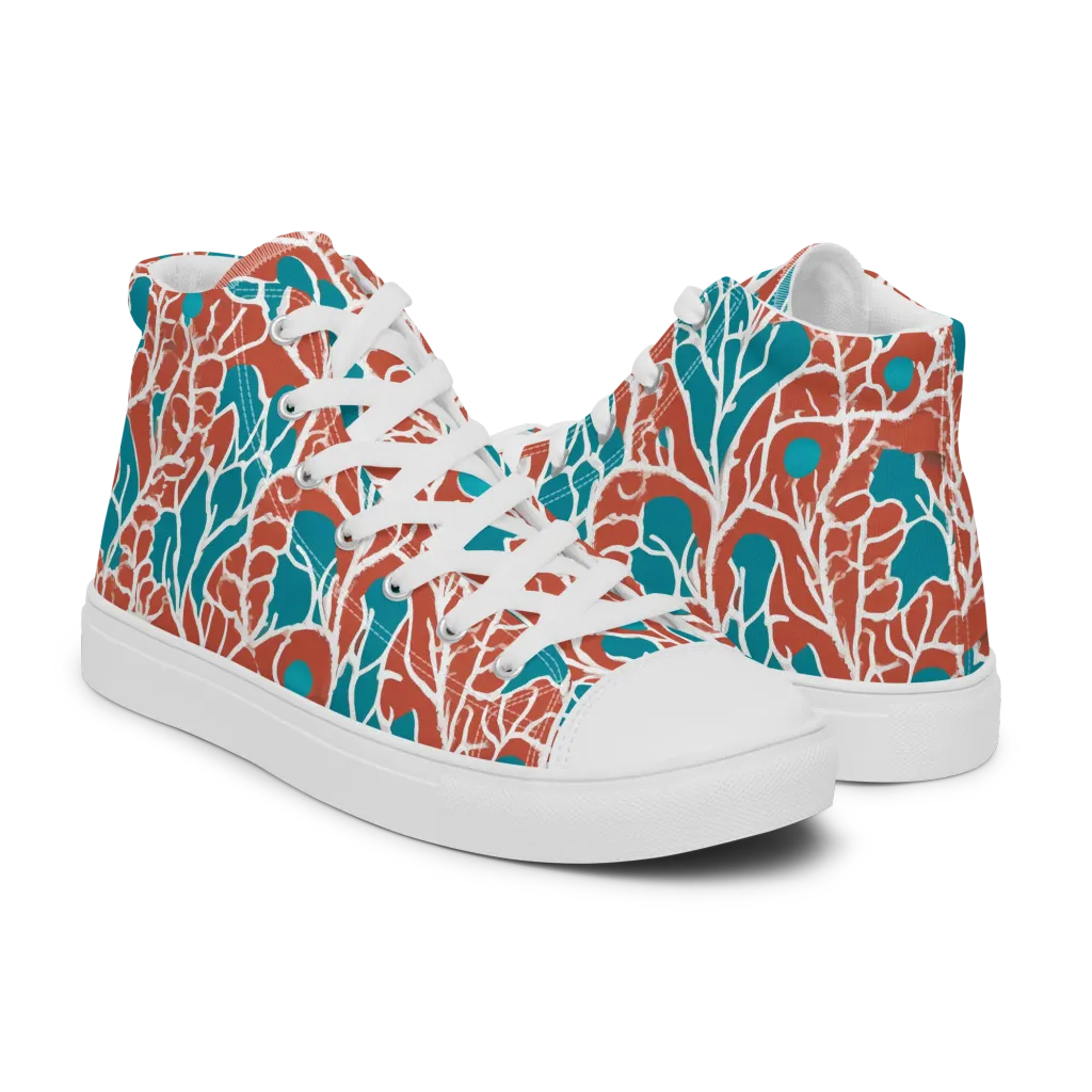 Teal Tangle on Men's High Top Canvas Shoes — Right