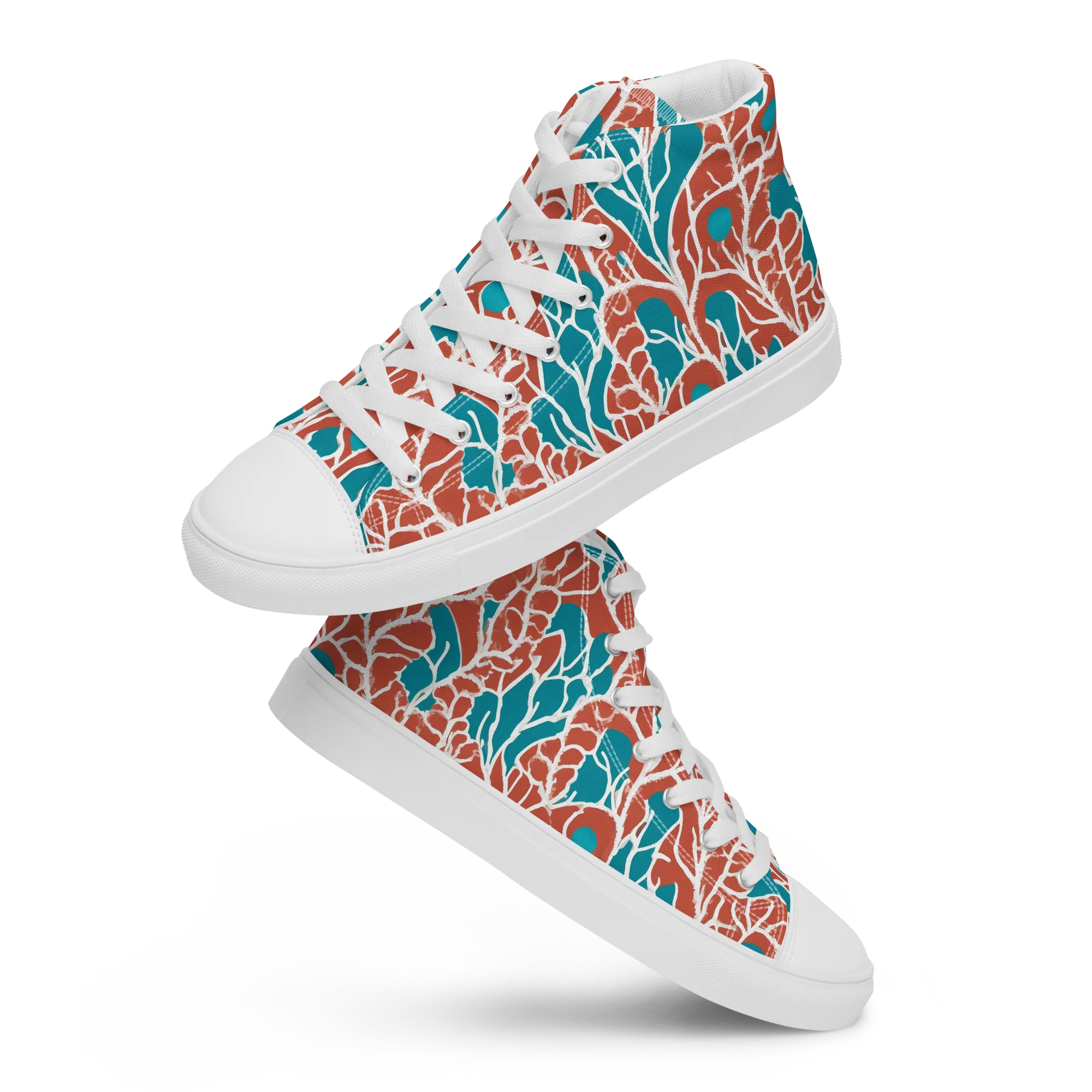 Teal Tangle on Men's High Top Canvas Shoes — Front