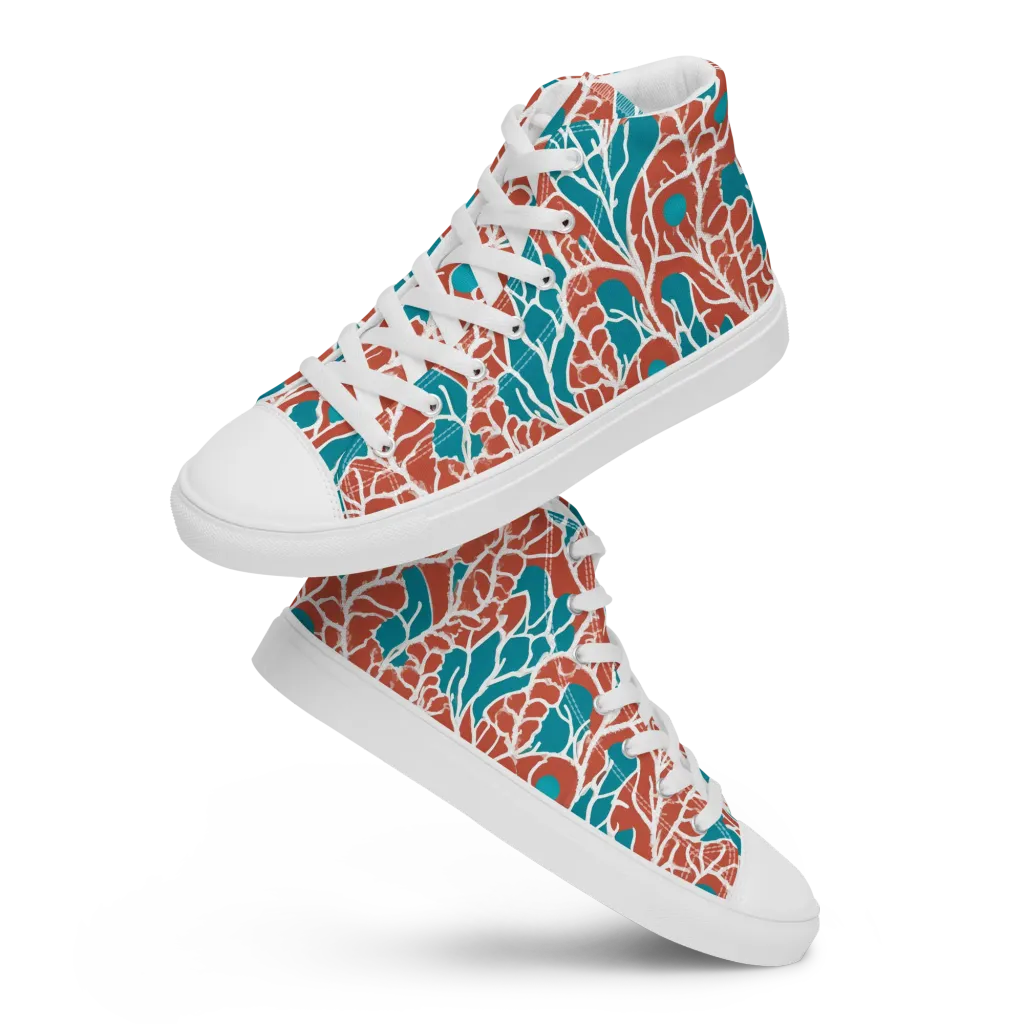 Teal Tangle on Men's High Top Canvas Shoes — Front