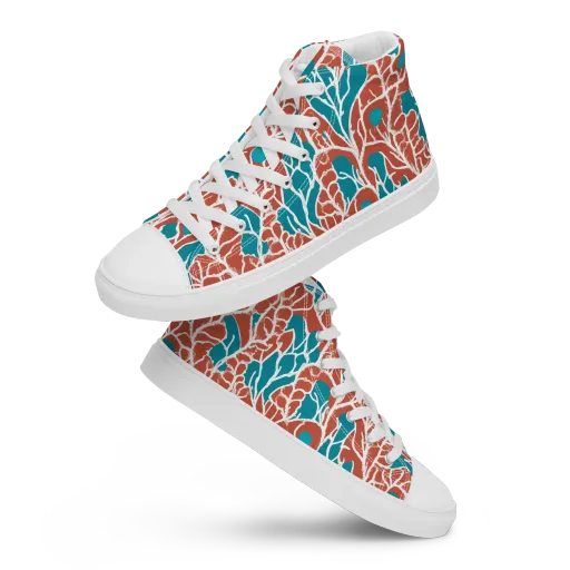 Teal Tangle on a Men's High Top Canvas Shoes