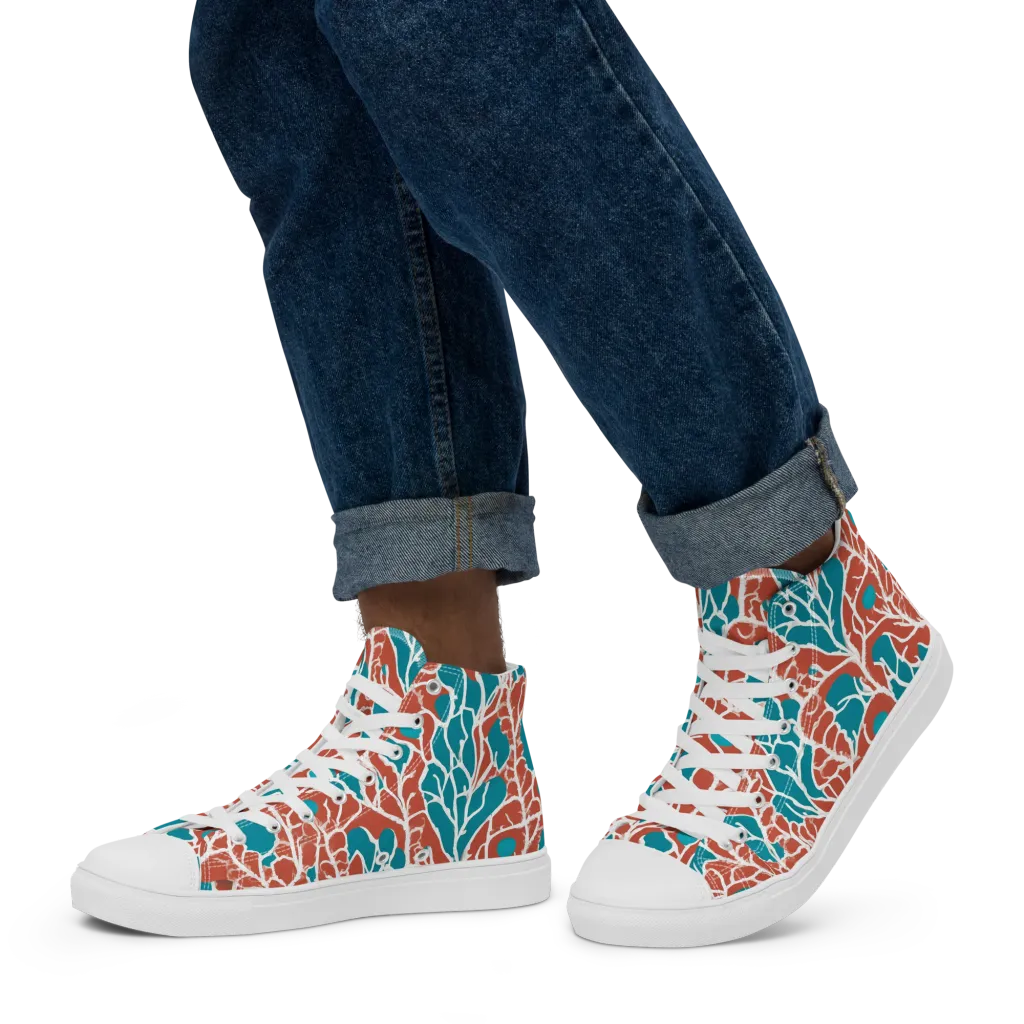 Teal Tangle on Men's High Top Canvas Shoes — Left