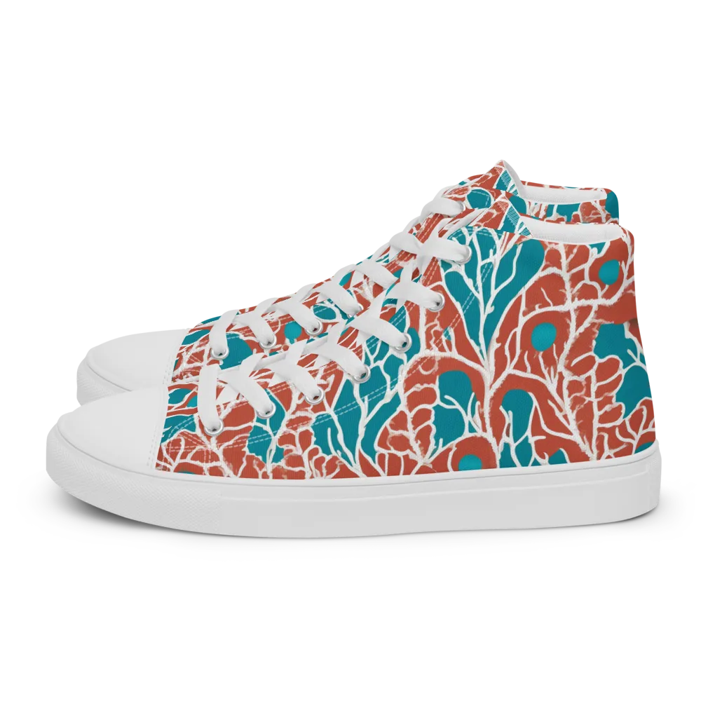 Teal Tangle on Women's High Top Canvas Shoes — Left