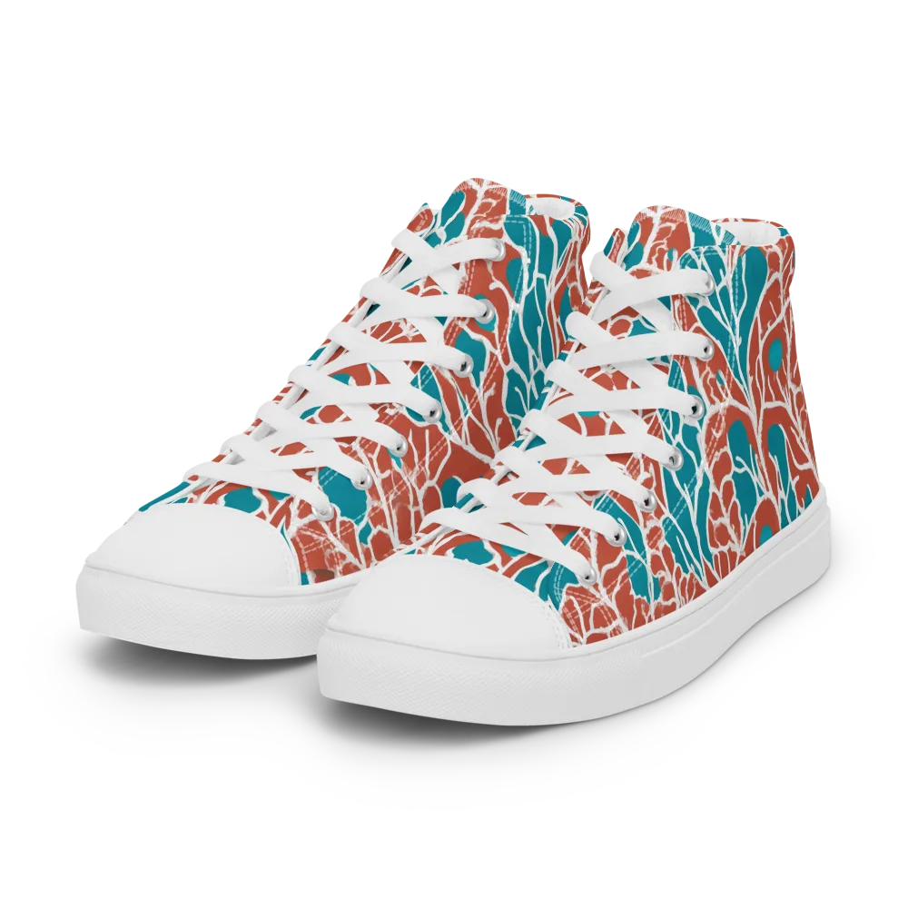 Teal Tangle on Women's High Top Canvas Shoes — Left Front