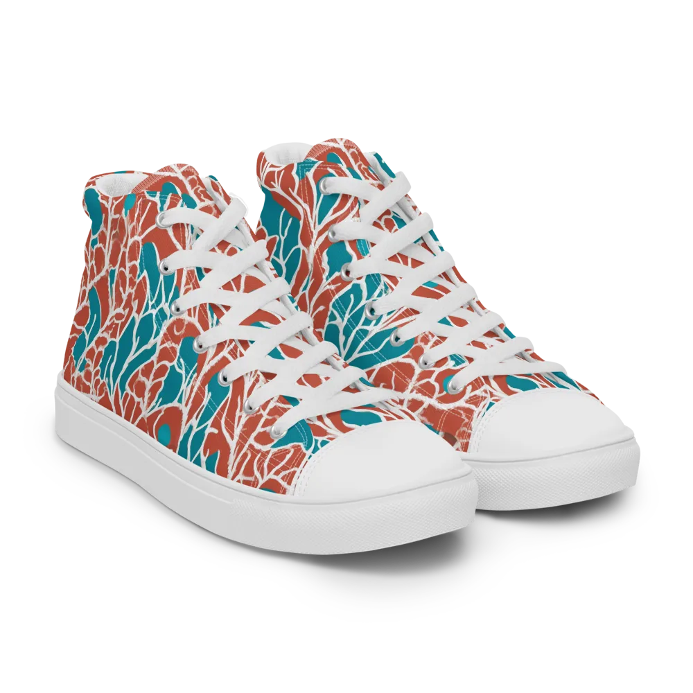 Teal Tangle on Women's High Top Canvas Shoes — Right Front
