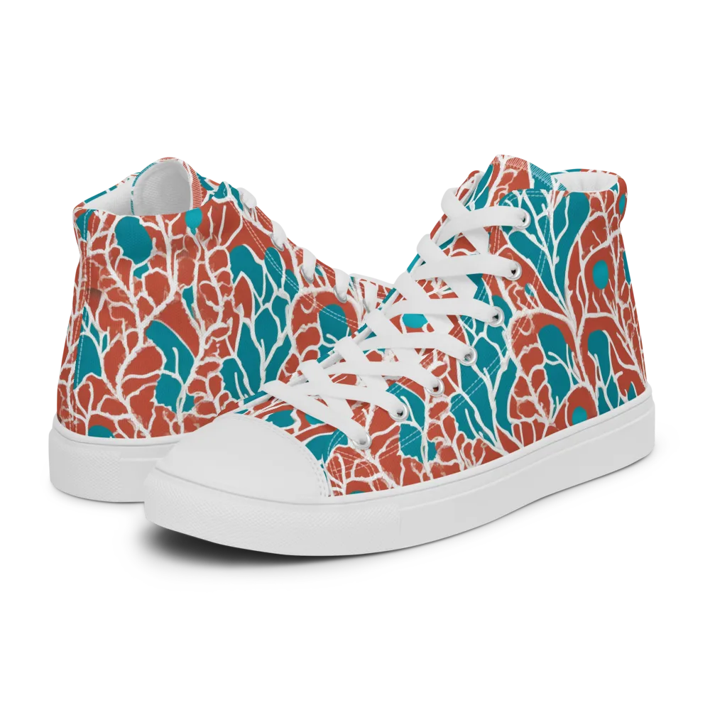 Teal Tangle on Women's High Top Canvas Shoes — Left