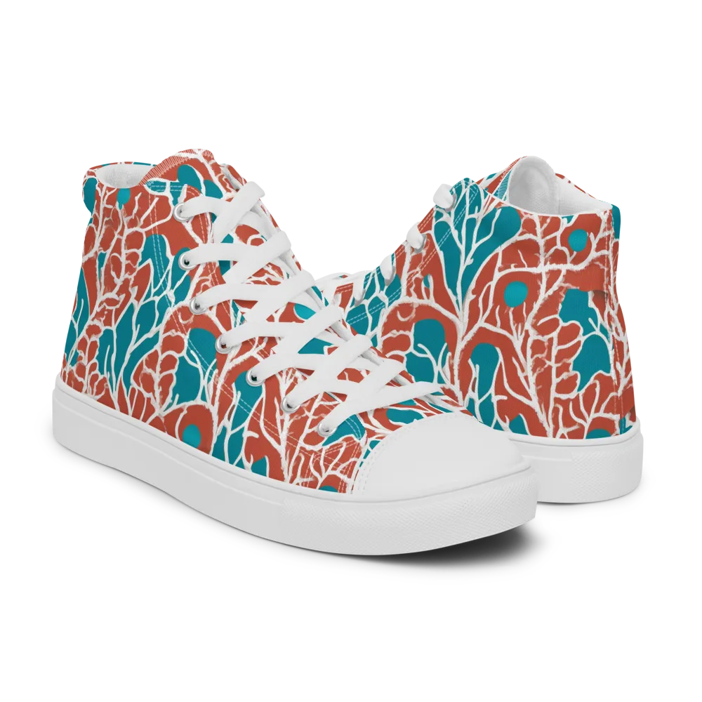 Teal Tangle on Women's High Top Canvas Shoes — Right