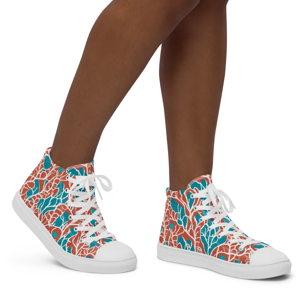 Teal Tangle on Women's High Top Canvas Shoes — Right