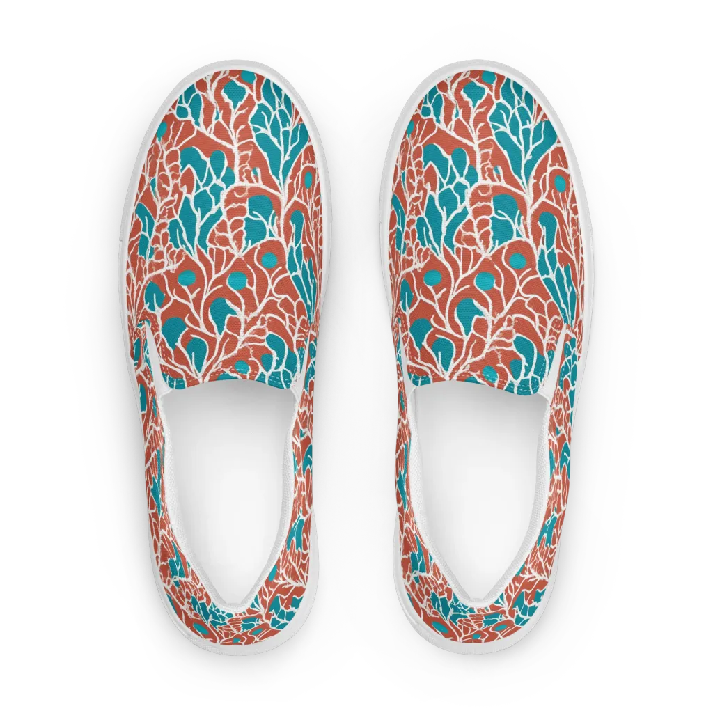 Teal Tangle on Men's Slip-On Canvas Shoes — Front