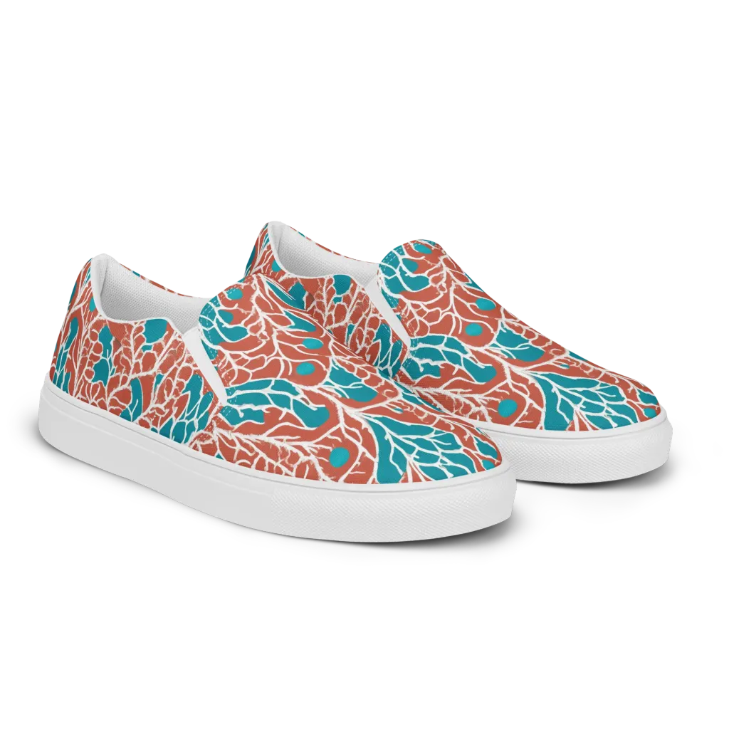 Teal Tangle on Men's Slip-On Canvas Shoes — Right Front