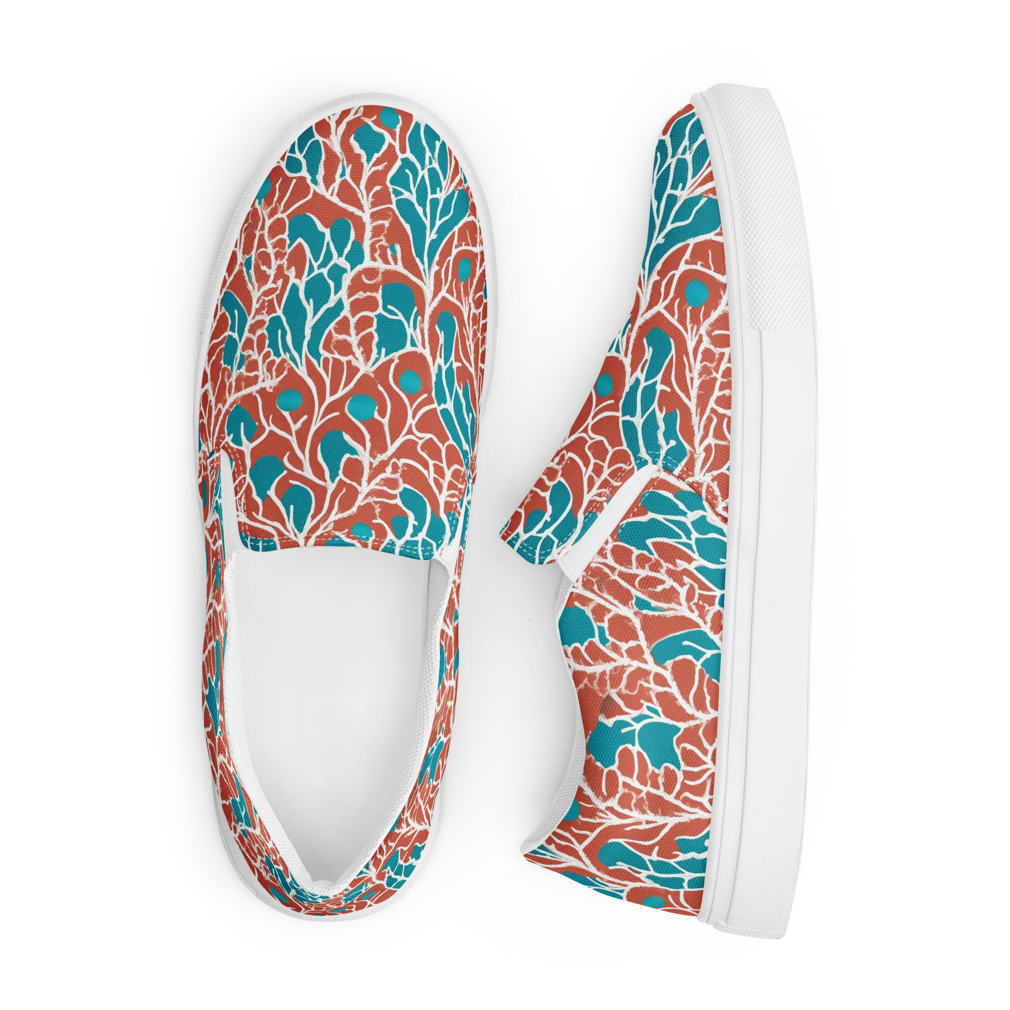 Teal Tangle on Men's Slip-On Canvas Shoes — Front