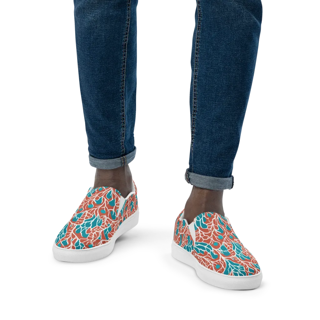 Teal Tangle on Men's Slip-On Canvas Shoes — Front