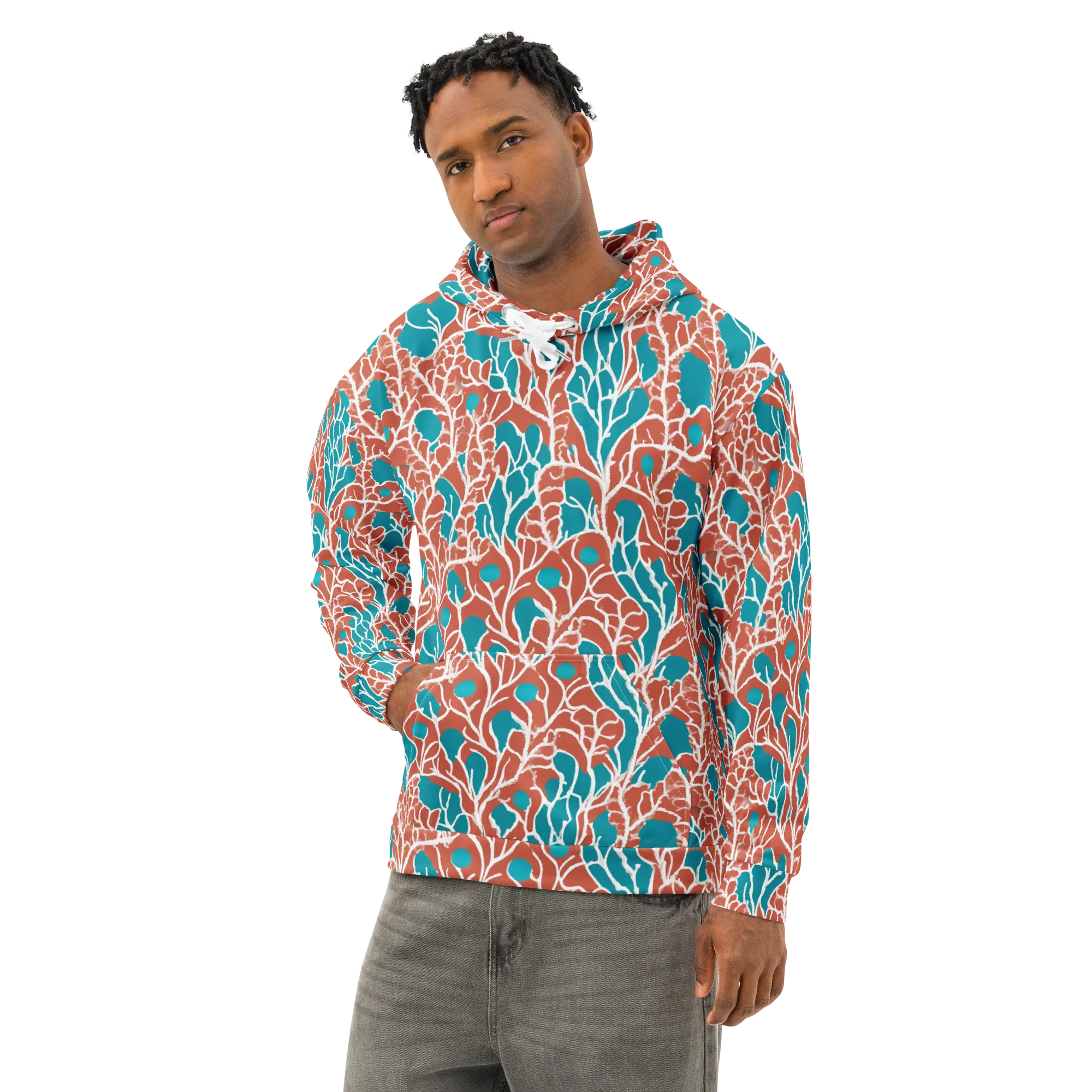 Teal Tangle on Cotton Hoodie — Left Front