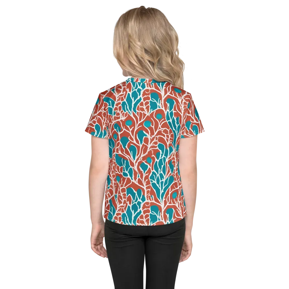 Teal Tangle on Kids Crew Neck T-Shirt — Back