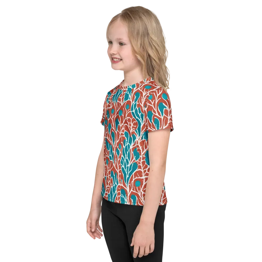 Teal Tangle on Kids Crew Neck T-Shirt — Left