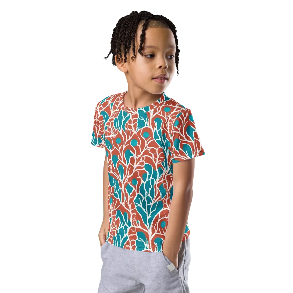 Teal Tangle on Kids Crew Neck T-Shirt — Left Front