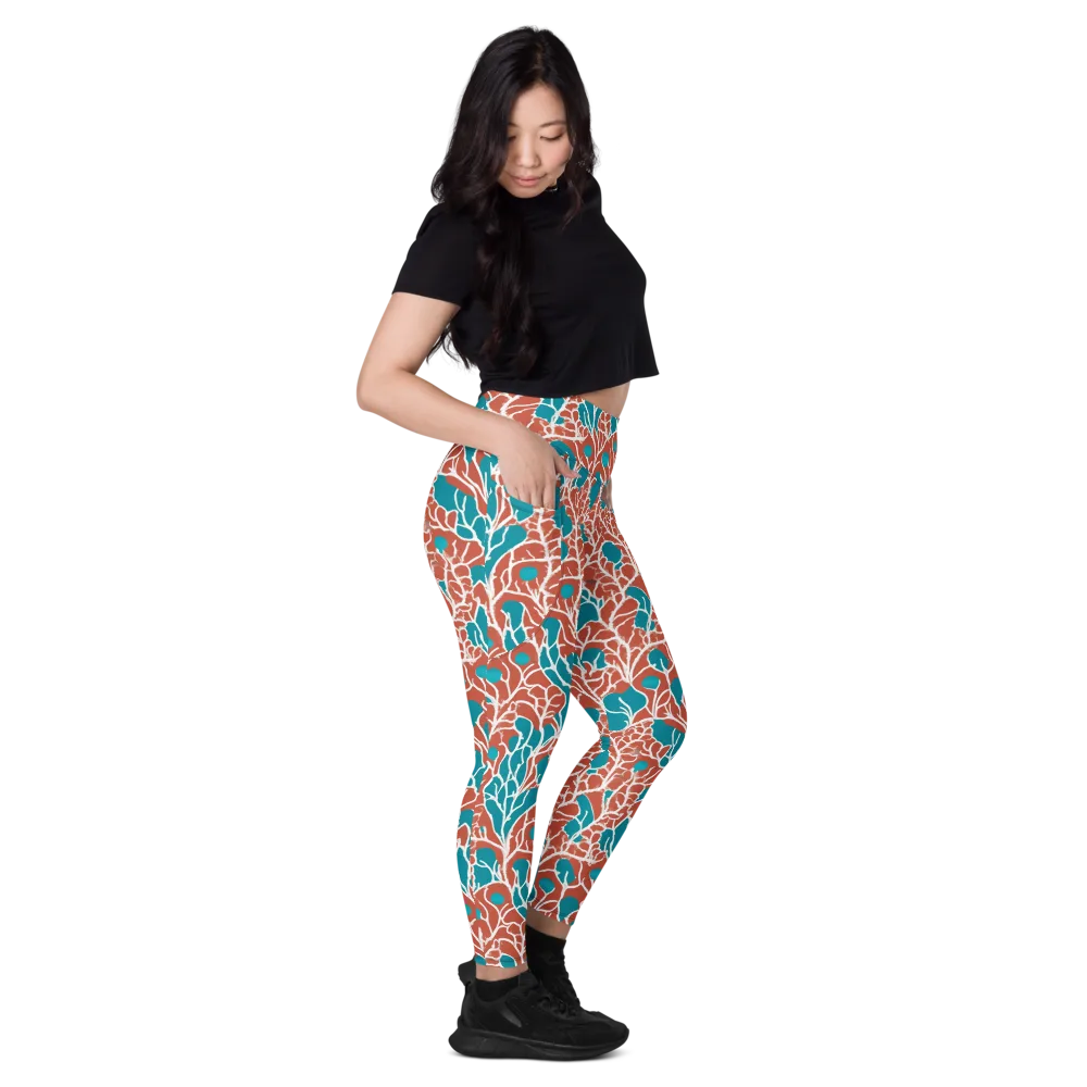 Teal Tangle on Leggings with Pockets — Right