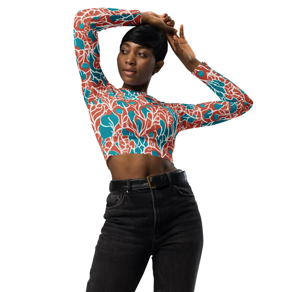 Teal Tangle on Long Sleeve Crop Top — Front