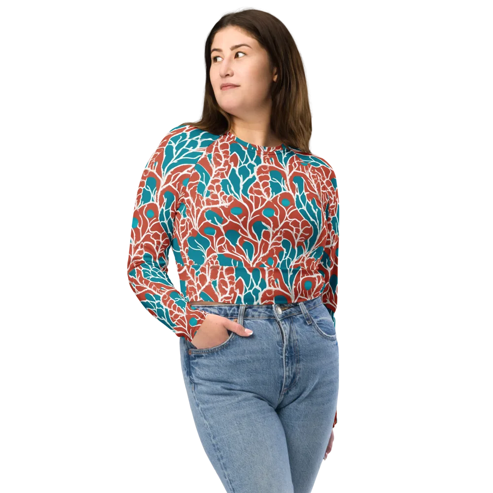 Teal Tangle on Long Sleeve Crop Top — Front