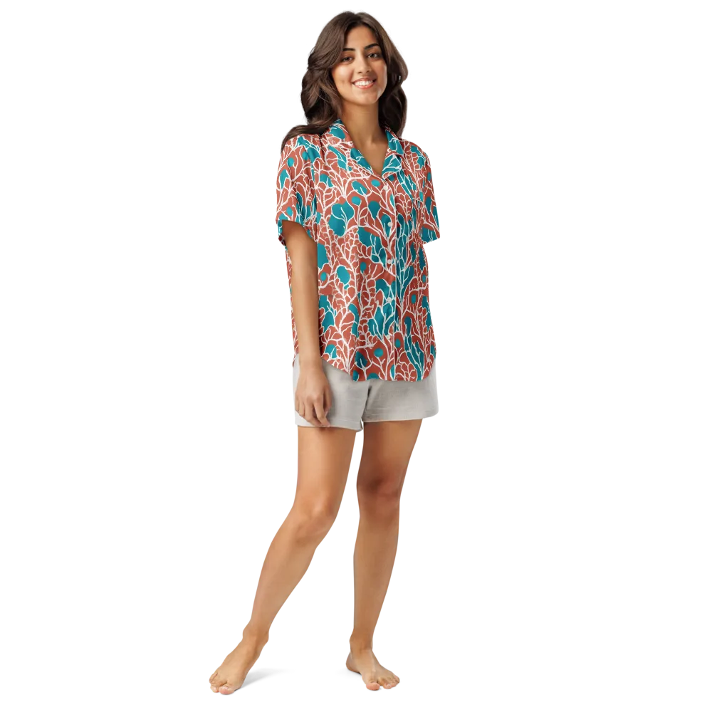Teal Tangle on Women's Short Sleeve Pajama Top — Front