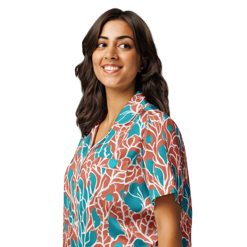 Teal Tangle on Women's Short Sleeve Pajama Top — Left Front