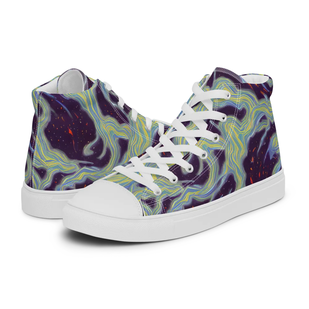 Celestial Tides on Men's High Top Canvas Shoes — Left