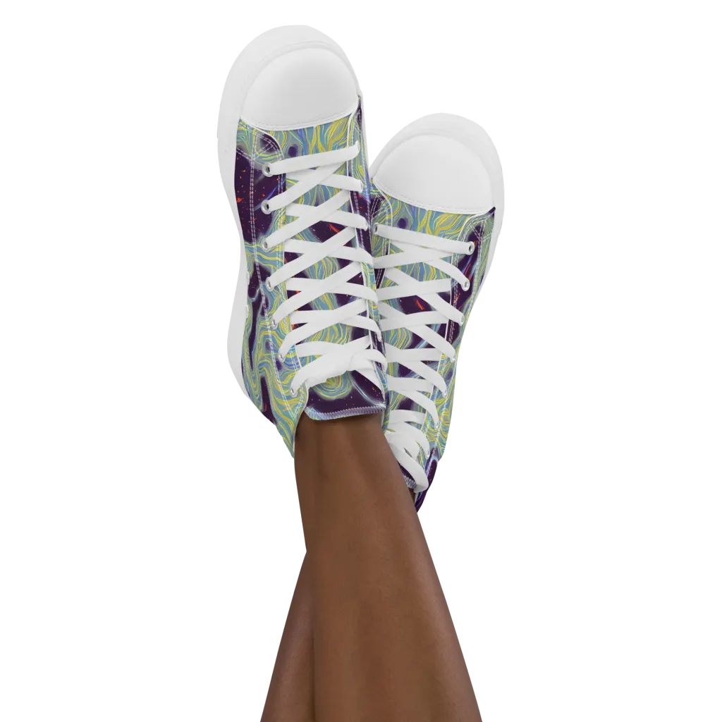 Celestial Tides on Women's High Top Canvas Shoes — Front