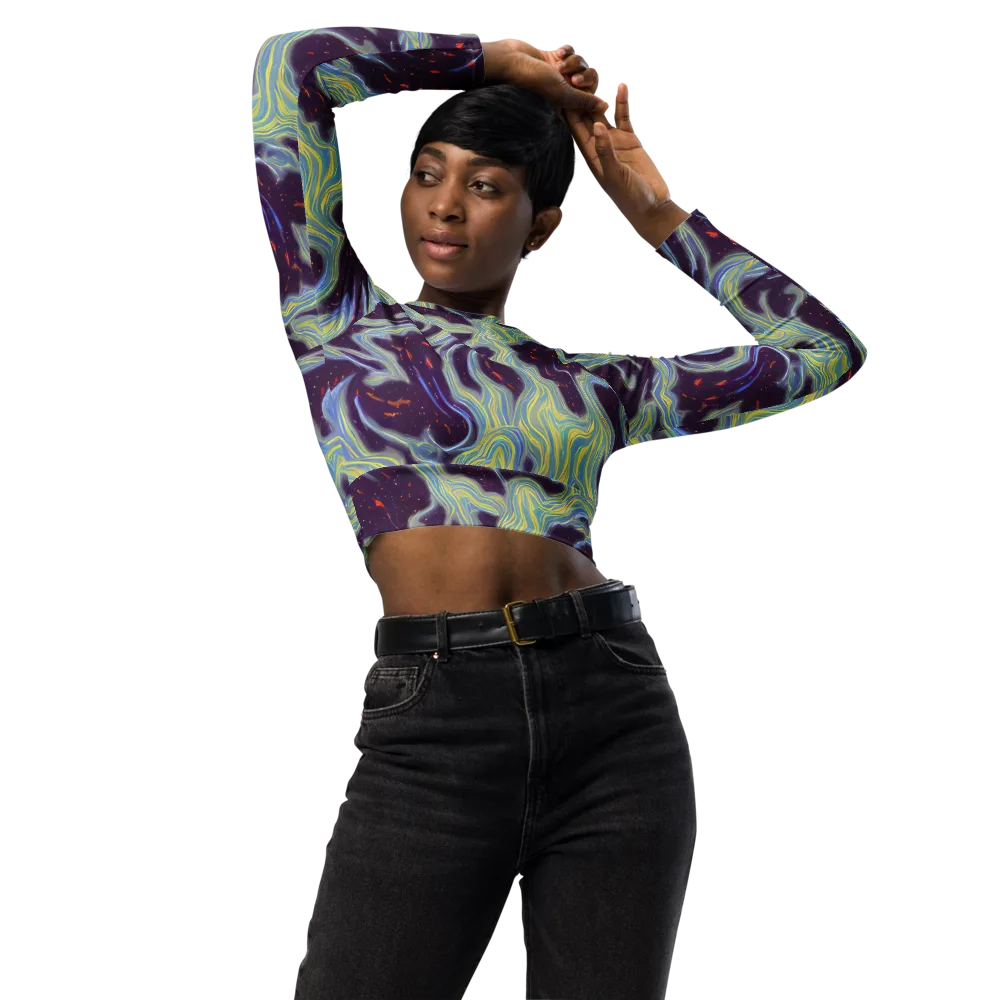 Celestial Tides on Long Sleeve Crop Top — Front