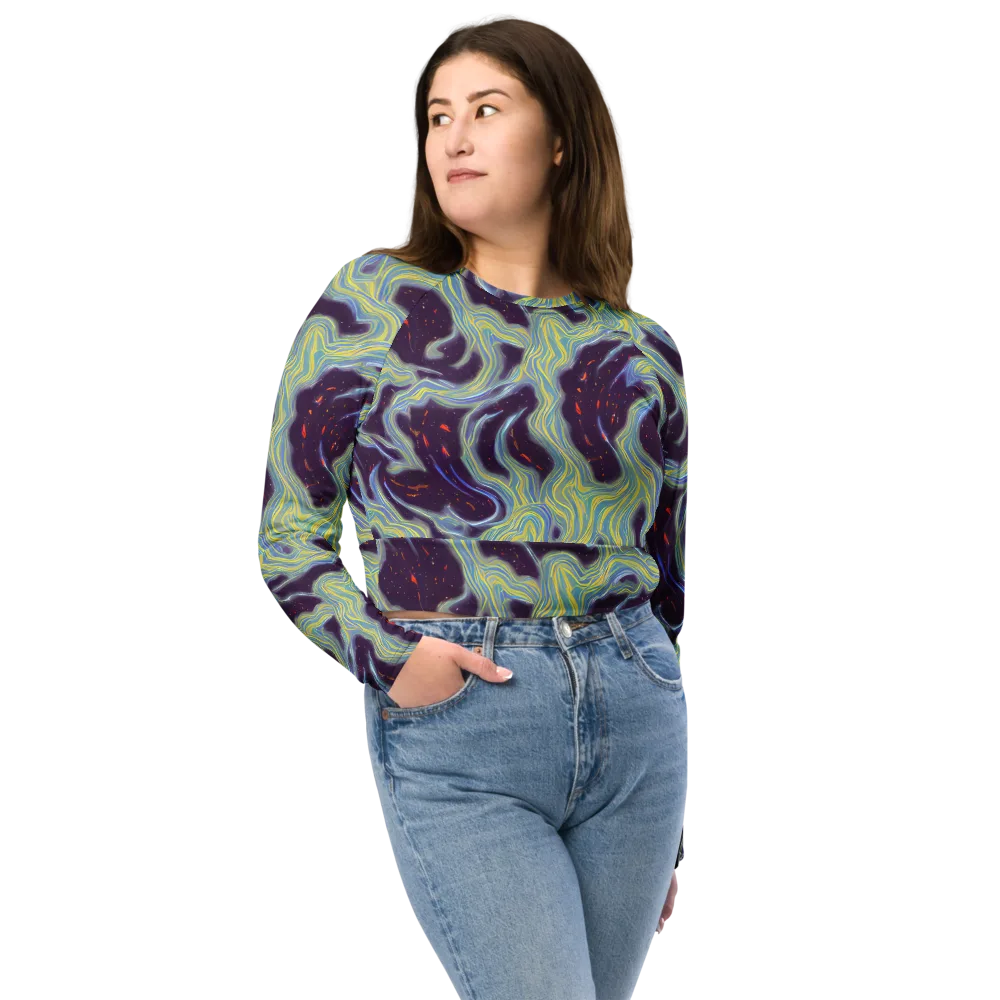 Celestial Tides on Long Sleeve Crop Top — Front