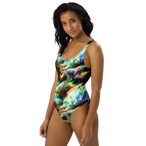 Opal Thunder on a One-Piece Swimsuit