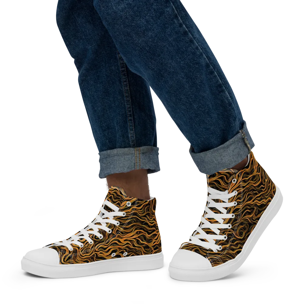 Obsidian Flame on Men's High Top Canvas Shoes — Left