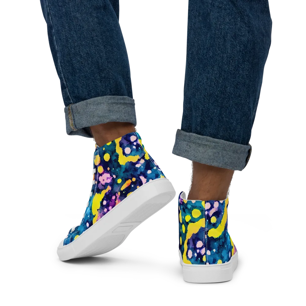 Ink Galaxy on Men's High Top Canvas Shoes — Back