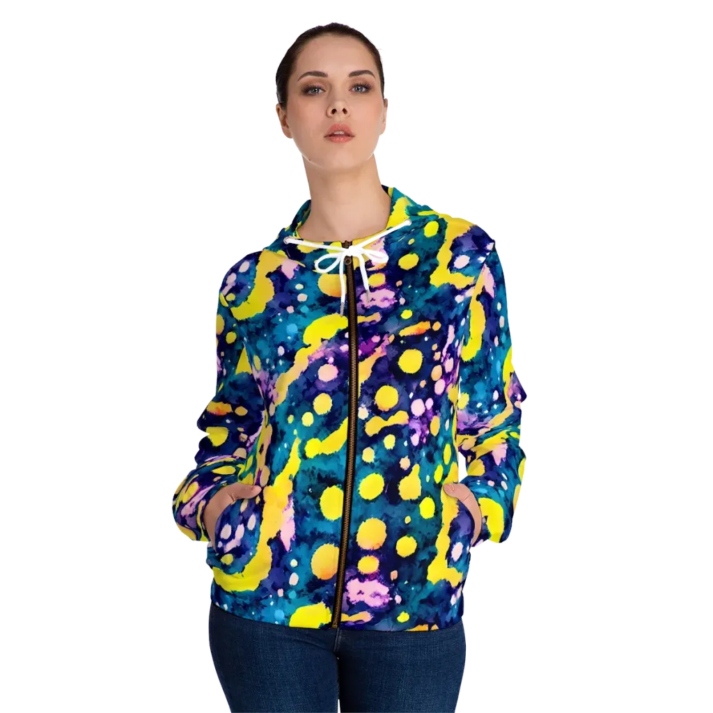 Ink Galaxy on Women's Full-Zip Hoodie — Front On Person