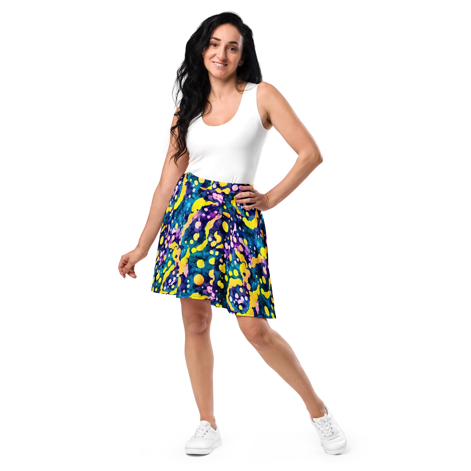 Ink Galaxy on Skater Skirt — Front