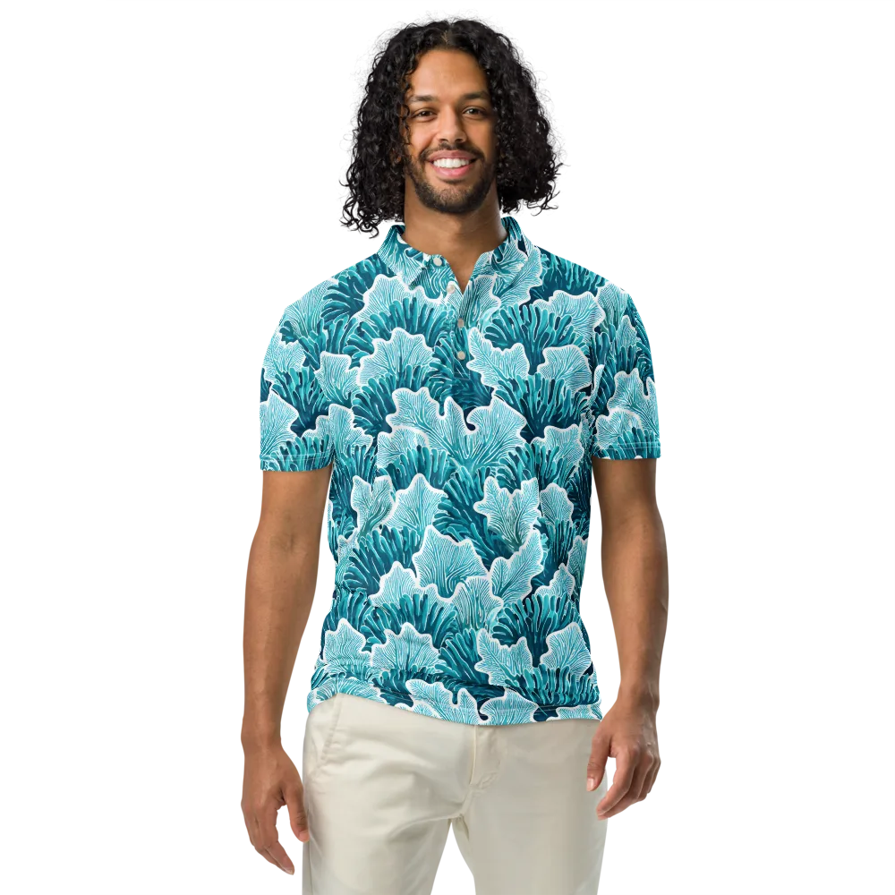 Azure Coral on Men's Slim Fit Polo Shirt — Front