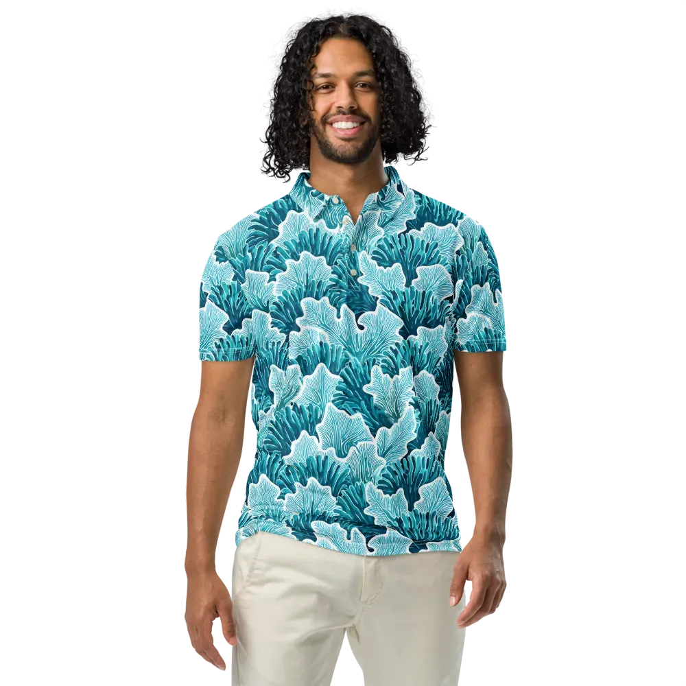 Azure Coral on Men's Slim Fit Polo Shirt — Front