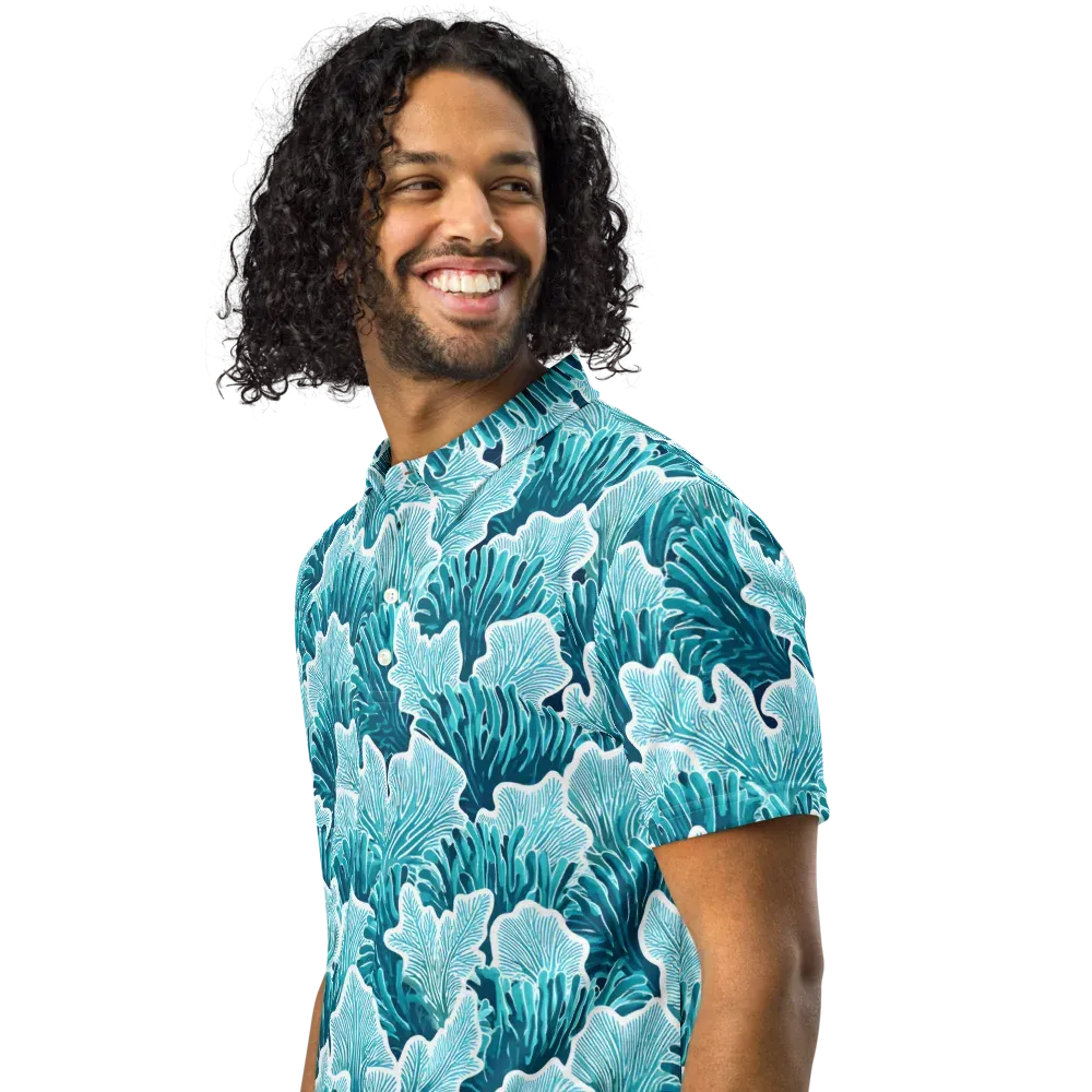 Azure Coral on Men's Slim Fit Polo Shirt — Left Front