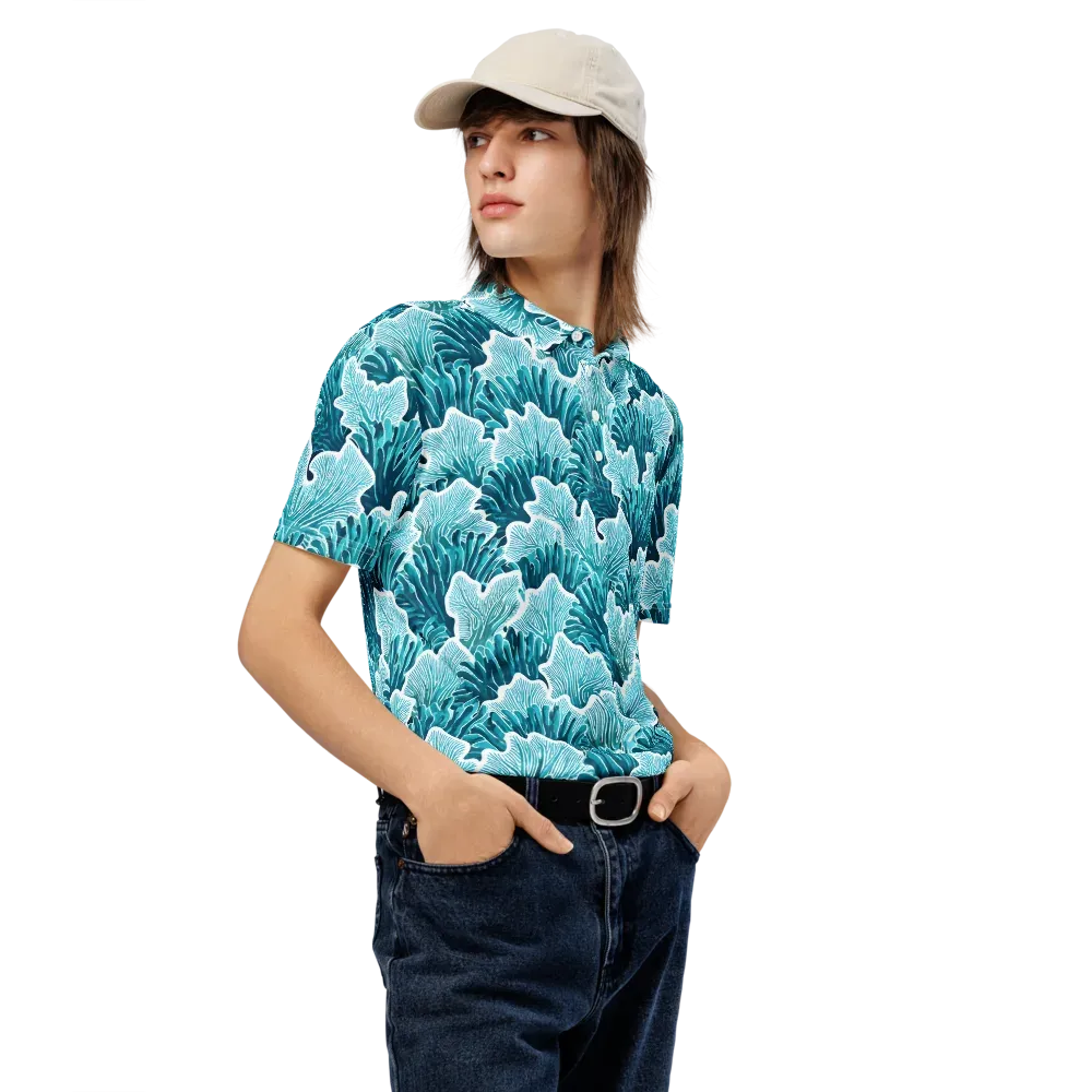 Azure Coral on Men's Slim Fit Polo Shirt — Right Front