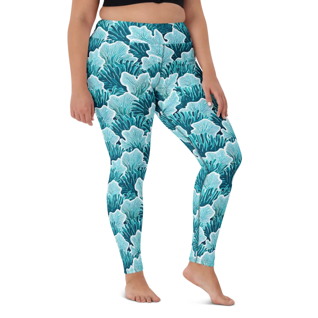 Azure Coral on Yoga Leggings — Front
