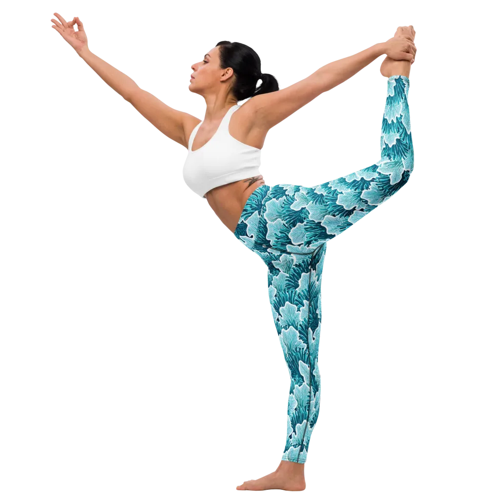 Azure Coral on Yoga Leggings — Left