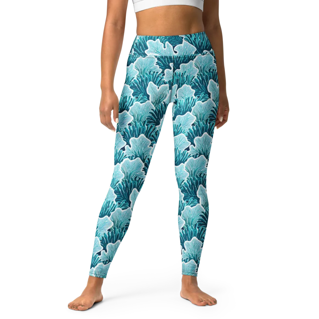 Azure Coral on Yoga Leggings — Front